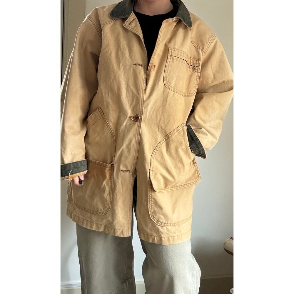 Vintage L.L. Bean Tan Canvas Jacket with Olive Collar - Picture 2 of 11